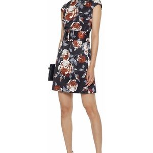 Theory Belted Floral Print Satin Faille Mini Dress